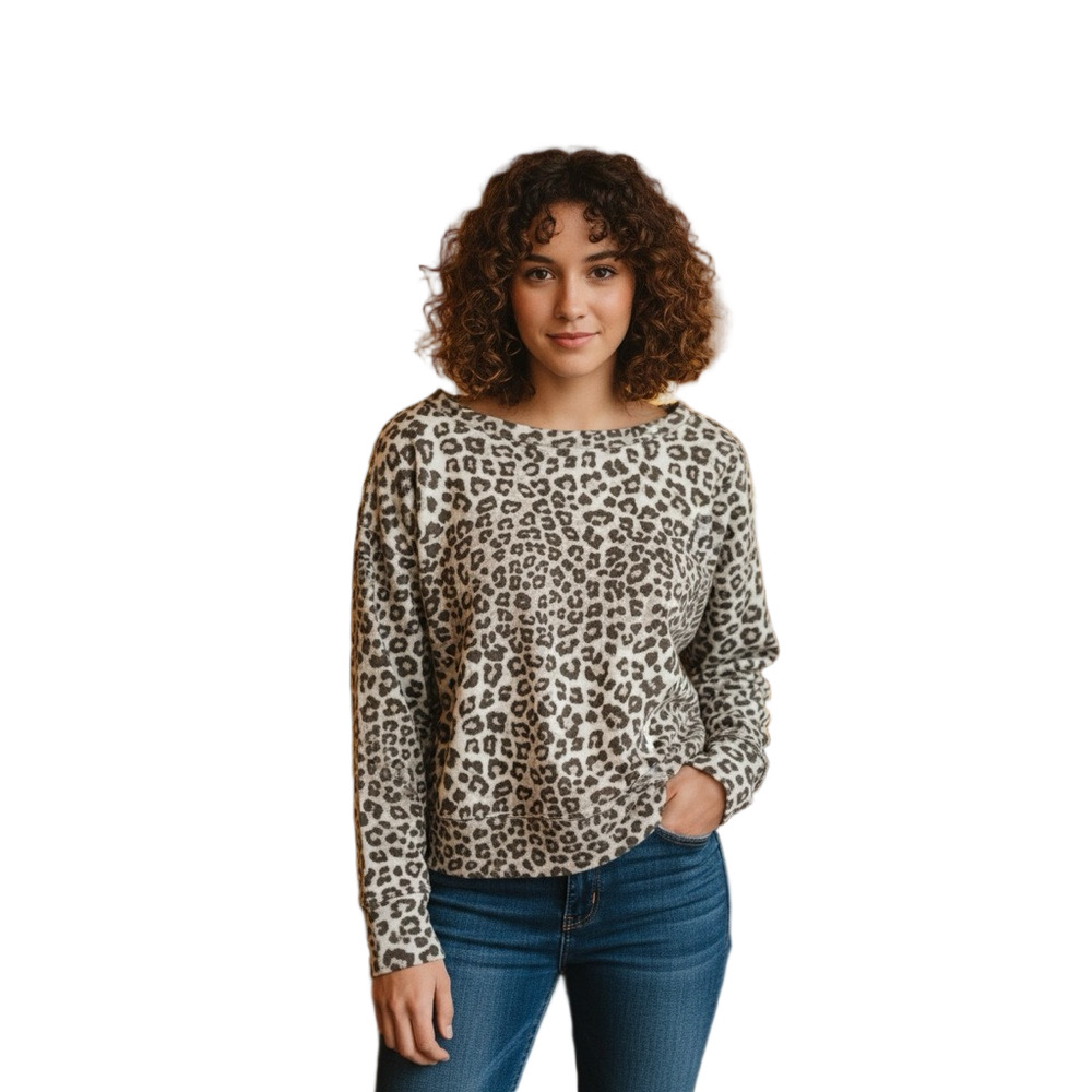 Good American Cheetah Animal Print Pullover Sweatshirt NWT